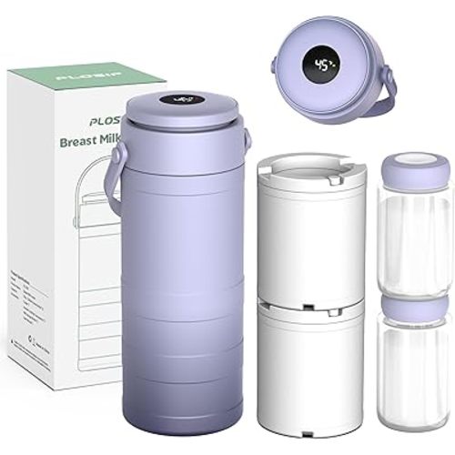 Portable Breast Milk Cooler, 24H 360° Cooling, Digital Temp Display, 22oz Capacity with 2 BPA-Free Bottles, CPC Certified for Outdoor Travel & Commute