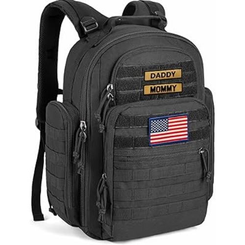 SHARKMOUTH Diaper Bag Backpack for Dad and Mom, Military Molle diaper Pack with Insulated Bottle Holders and Wipe Pocket