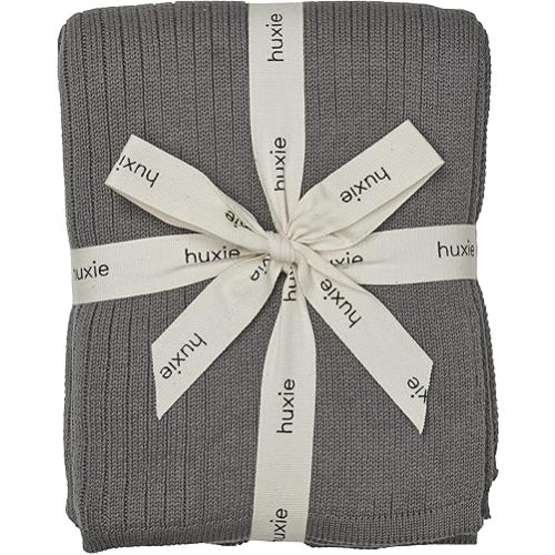 Knitted Organic Cotton Baby Blanket- Swaddle Blanket, 30" x 40" Soft Receiving Blanket for Newborn (Ribbed-Cloud Grey)