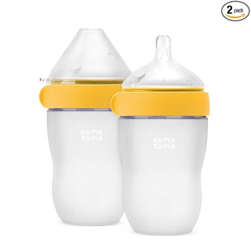 Comotomo Silicone Baby Bottle Gen 2, 8 oz Medium Flow, Yellow, 2 Pack