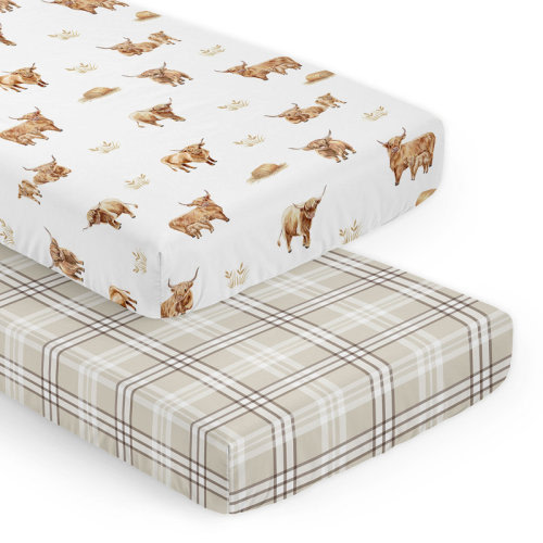 Sweet Jojo Designs Boho Highland Cow & Plaid 2 Pack Fitted Crib Sheet by Sweet Jojo Designs | Wayfair