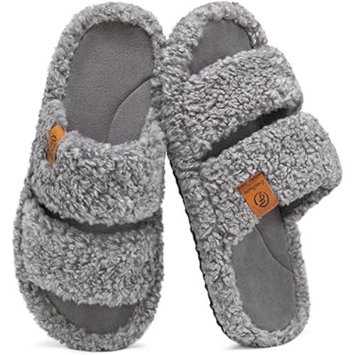 EverFoams Womens Fuzzy Open-toe Slippers Soft Comfy Memory Foam Indoor House Shoes