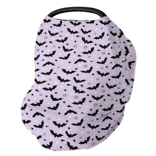 Purple Pastel Halloween Baby Car Seat Covers Black Bat and Stars Stretchy 5-in-1 Cover Adjustable Infant Carseat Canopy Cover Spooky Halloween Night Breathable Nursing Cover-Up