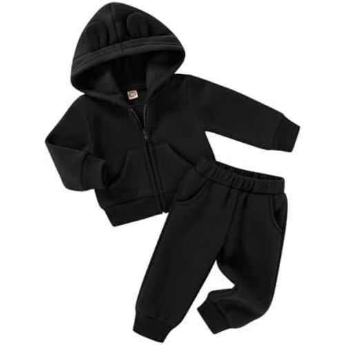 Happy Town Baby Clothes for Girls Boys Clothes Solid Color Zipper Hoodie and Pants Set Infant Fall Winter Outfits