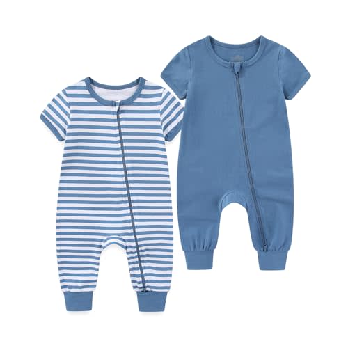 BIGBIGKISS Baby Boy Girl 2 Pack Romper Infant Short Sleeve 2 Way Zipper One Piece Jumpsuits Newborn Clothes 0-24 Months