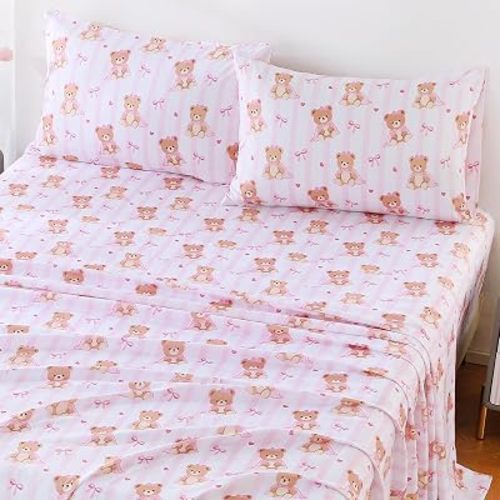 Full Size Kids Sheets Set, 4 Pieces Bed Sheet Sets for Girls