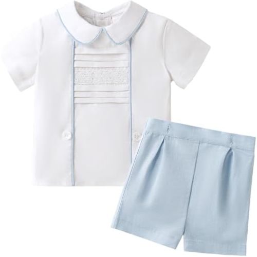 Booulfi Toddler Boy Clothes Baby Boy Summer Outfits Short Sets White Dress Shirt Shorts Baby Boys' Clothing Sets 3 Months- 5T