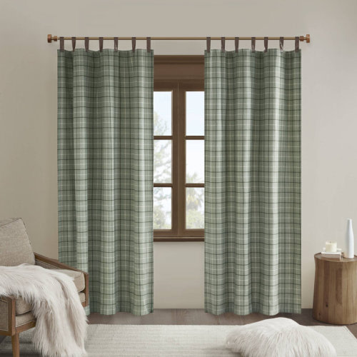 Madison Park Anaheim Plaid Faux Leather Tab Top Single Curtain Panel with Fleece Lining & Reviews | Wayfair