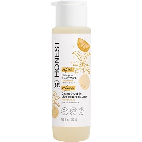 The Honest Company Shampoo & Body Wash, Citrus Vanilla Refresh, 18 fl oz | 2-In-1 Shampoo & Body Wash, 18 Fl Oz. Tear-Free, Hypoallergenic, Naturally Derived. Gentle For Baby's Sensitive Skin.