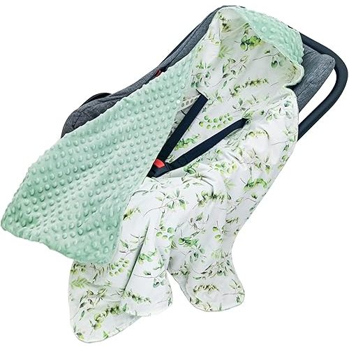 Miracle Baby Car Seat Blanket for Babies, Minky Dot Carseat Swaddle Blankets for Infants Newborn Boys and Girls (Green Leaves)