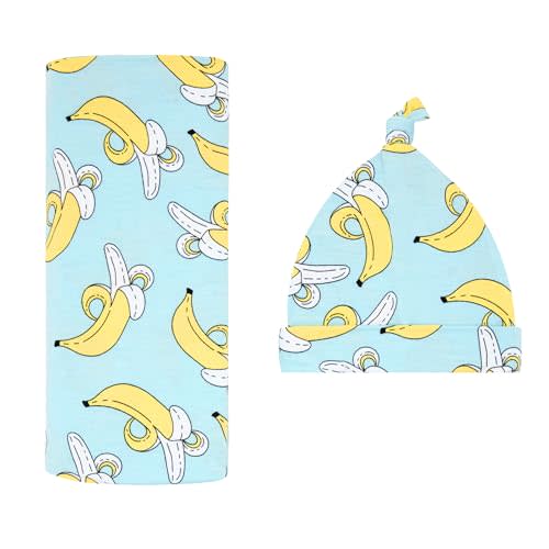 Little Sleepies Swaddle & Hat Set, Baby Swaddles Newborns, Soft Viscose from Bamboo Swaddle Blanket Wrap (Bananas)