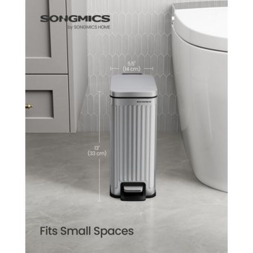 1.6 Gallon Slim Stainless Steel Trash Can with Soft-Close Lid, Step-On Pedal, Removable Bucket ¨C Moisture-Resistant, Bathroom & Office Use, Silver