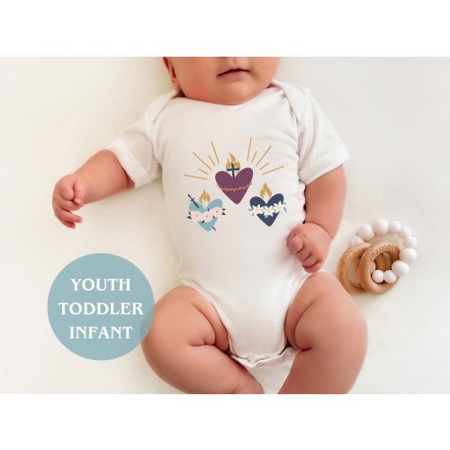 Three Hearts Catholic Kids Shirt, Holy Family, JMJ Shirt, Immaculate Heart, First Communion, Catholic Gifts, Catholic Baby, Religious Shirt