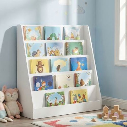 LEDREM Children’s Bookshelf, Montessori 5-Tier Book Display Rack, Bookcase for Kids Room, White