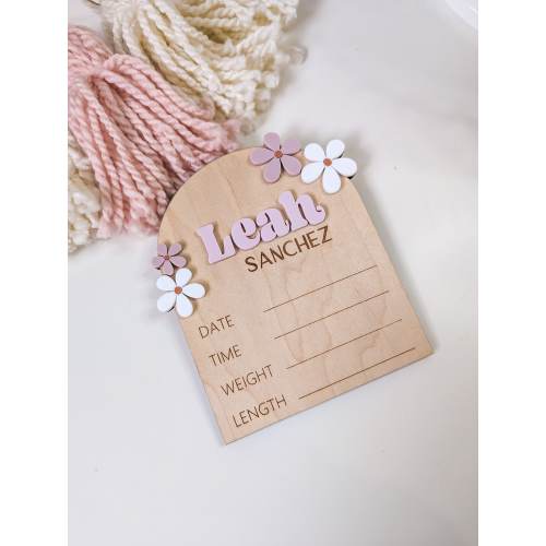 Personalized Baby Stats Sign, Engraved Wood Birth Announcement Girl