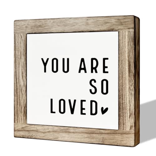 Inspirational Wood Sign, Farmhouse Decor for Shelf, Wooden Box Signs for Home Decor, Bedroom Decoration, Gift for Family Women Friends, You are So Loved Sign 5.9×5.9×0.7inches
