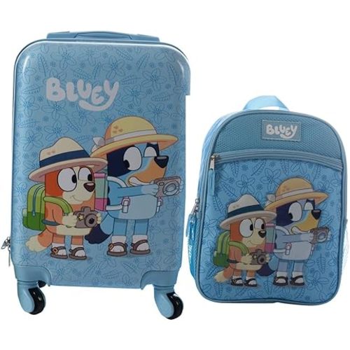 AI ACCESSORY INNOVATIONS Bluey Kids Luggage and Backpack Set - 18" Luggage Suitcase With Wheels, 13.75" Backpack