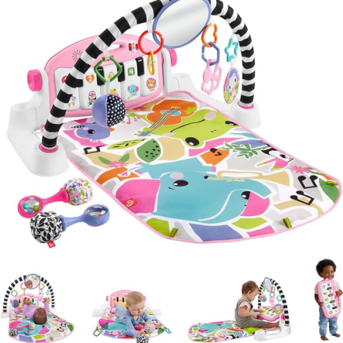 Fisher-Price Baby Musical Toy Set Glow and Grow Kick & Play Piano Gym Pink Playmat with 2 Rattle Maracas for Newborns Ages 0+ Months