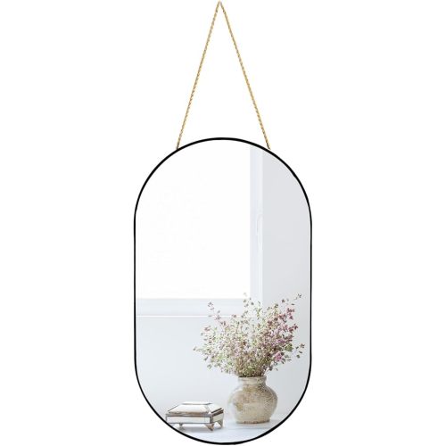 Oval Wall Mirror, Gold, Oval Shape, for Bathrooms and More (Black, 16x9.2 inch)