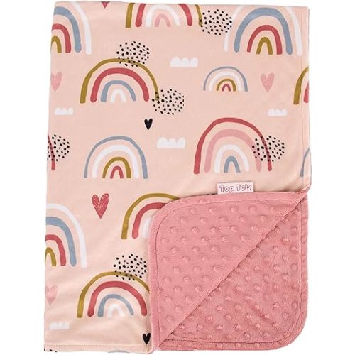 Top Tots Deluxe Minky Baby Blanket - Hearts and Rainbows, 40 x 29 Inch Pink