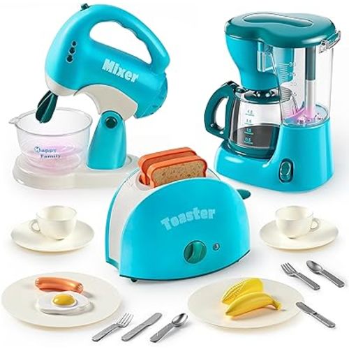 Joyin Play Kitchen Toys, Pretend Food Kitchen Accessories Girls Toy with Coffee Maker, Mixer, Toaster with Realistic Lights& Sounds, Birthday Gift for Kids, Gifts for Christmas