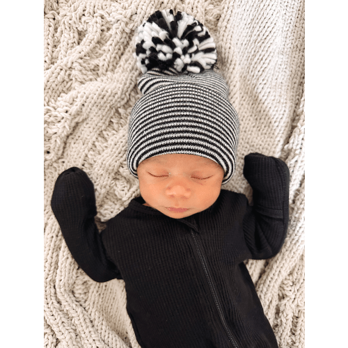 Baby's First Hat®, Black/White Stripe Pom
