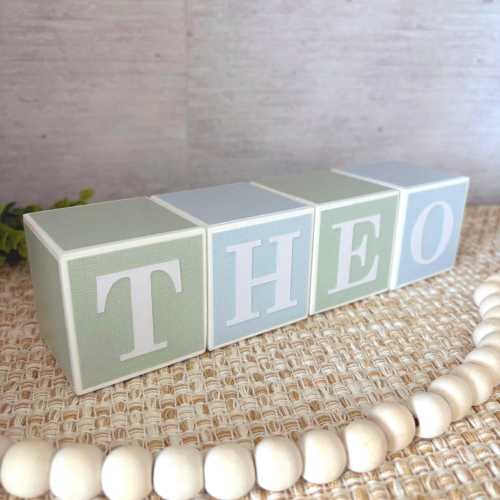 Personalized Wood Name Blocks: Light Blue & Sage Nursery Decor