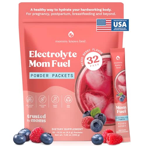 Mommy Knows Best Mom Fuel Electrolyte Drink Mix for Moms, Hydration Support - for Pregnancy, Prenatal, Electrolytes + Trace Minerals, Lactation Drink Mix Supplement (32 Count)