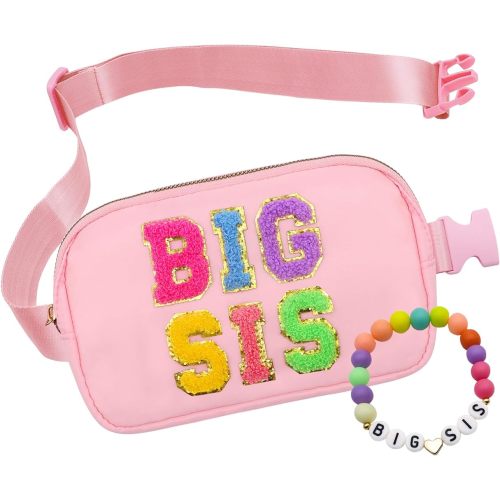 Big Sister Gifts For Girls, Big Sister Fanny Pack With Bracelet, Belt Bag For Girls Teens Kids, Personalized Christmas Birthday Gifts For Daughter Crossbody Bag Purse (BIG SIS-1, Pink)