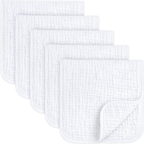 KeaBabies Organic Muslin Burp Cloths Baby Boy, Girl – 5-Pack 100% Cotton Muslin Burping Cloths for Babies, Newborn, 21x10 Large & Absorbent Spit Up Rags, Baby Washcloth, Infant Towels (Soft White)