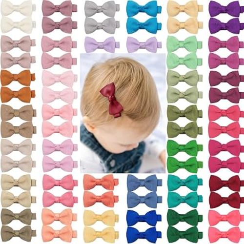 CLLOT Hair Clips, 70PCS Baby Girls Fully Lined Baby Bows Hair Pins Tiny 2' Hair Bows Alligator Clips for Infants Toddlers in Pairs