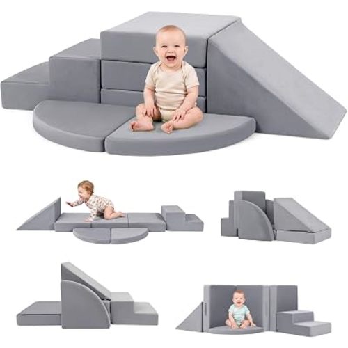 Foam Climbing Blocks for Toddlers 1-3, Safety First Baby Climbing Blocks Indoor,Soft Play Set for Infant, Ideal Climbing Toys for 1 Year Old for Baby Gym/Toddler Playground（Grey
