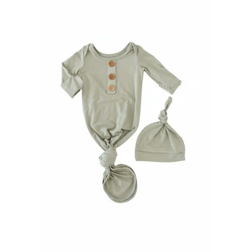 Solid Moss Bamboo Baby Knot Gown & Hat