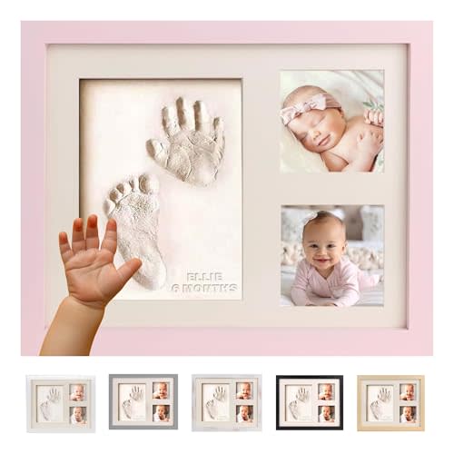 Bubzi Co Footprint & Handprint Keepsake Frame, Baby Memory Display, Nursery Decor, Baby Registry Must-Have, New Parent Gift (Ballet Pink)
