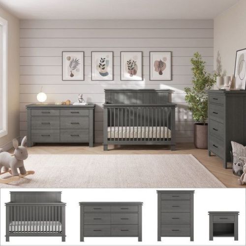 Child Craft Denman Crib, Dresser, Chest, and Nightstand 4-Piece Nursery Set, Grows with Your Baby