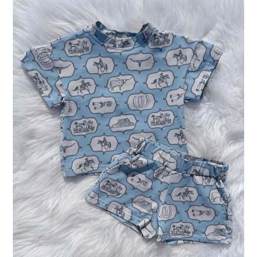 Blue western short set