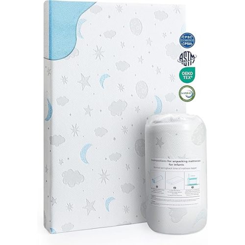 Pack and Play Mattress Pad 38x26'' Breathable Soft Plush Memory Foam for Baby Toddler Travel Includes Removable Washable Cover Fits Play Pen Playard Mini Crib Pack n Play Mattress Topper