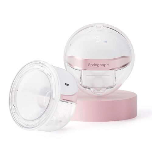 Springhope No.586S Wearable Breastfeeding Pump Hands Free with 4 Modes & 9 Levels Strong Suction Adjustment, Electric Breast Pump Wireless 28/24/21/19 mm Flange, Portable & Cordless, 5 oz, 2Pcs