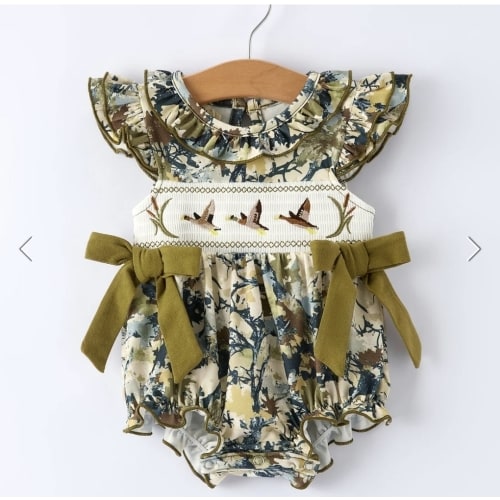 PREORDER Duck Smocking Embroidery Baby Girls Camouflage Romper – The Rocking Horse Co.