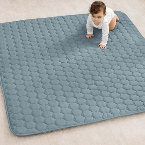 Comfy Cubs Premium Play Mat, Square 56"x56" - Kids & Toddler Mat, Non-Slip Bottom - Pacific Blue