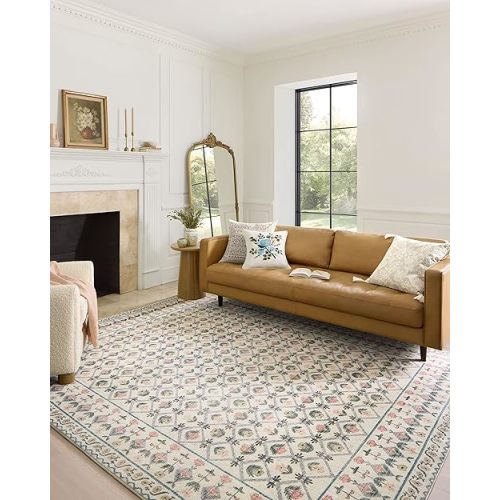 Loloi Rifle Paper Co. Eden Collection EDE-03 Lattice Ivory 7'-6" x 9'-6" Area Rug feat. CloudPile™