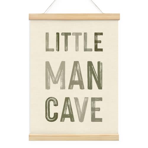 Wheatwin Little Man Cave Decor for Nursery, Sage Green Wall Art with Wooden Poster Hanger, Boy Nursery Decor, Sage Green Room Decor, 12x16 Inch