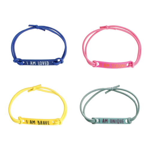 Wonder Nation Multicolor Stretch I Am Theme Bracelets 4 Pack for Girls, 2.5 Inch Diameter