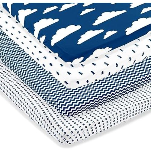 Pack n Play Sheets – Premium Pack and Play Sheets 4 Pack – 100% Super Soft Jersey Knit Cotton Playard Mattress Sheets – Portable Playpen Fitted Play Yard Mini Crib Sheet for Boy & Girl (24 x 38 x 5)
