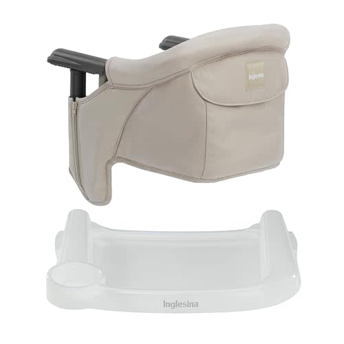 Inglesina Fast Table Chair - Cream + Fast Dining Tray - Portable Baby High Chair - for Babies & Toddlers up to 37 lbs - Fits Tables 0.8'' to 3.5'' Thick - Compact & Easy to Use - Travel Bag Included