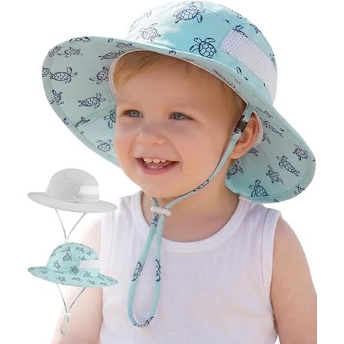 HONGTEYA 2 Pack Baby Sun Hat Infant Toddler Boys Girls Sun Protection Bucket Hat Wide Brim Summer Beach Hat
