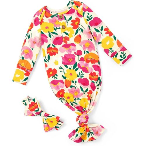 PATPAT Baby Sleeper Gown with Bamboo Viscose for Newborn Girls Boys, Knotted Nightgown with Mittens for Infant Home Coming