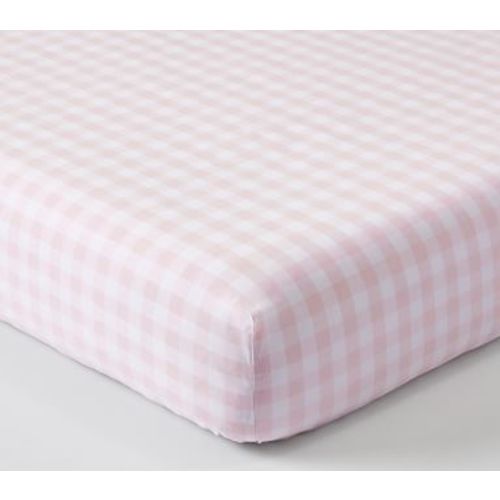 Check Organic Crib Fitted Sheet, Pink