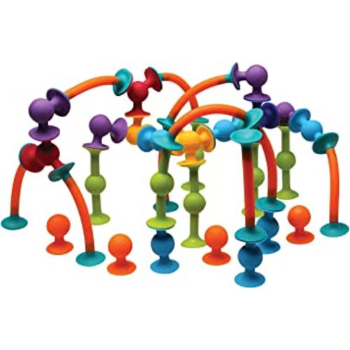 Fat Brain Toys Squigz 75 Piece Set - Fidget Suction Cup Toys, BPA Free Silicone Sensory Toys for Girls and Boys, Exclusive Combo with Storage Bag