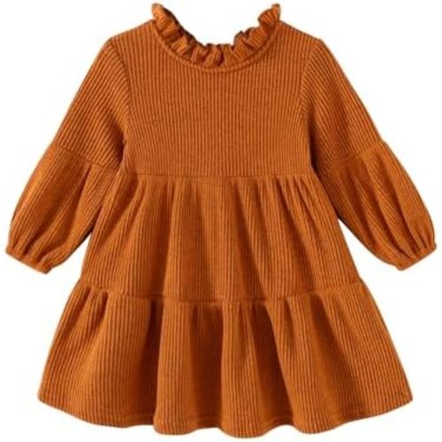 Toddler Kids Baby Girl Dress Lantern Long Sleeve Solid Color Casual Dresses Girls Fall Winter Outfit Clothes